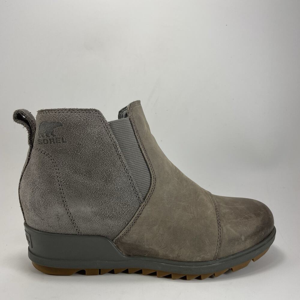 Sorel Evie Booties Womens Size 8 Quarry Gray Leather Wedge Slip On Ankle Boots